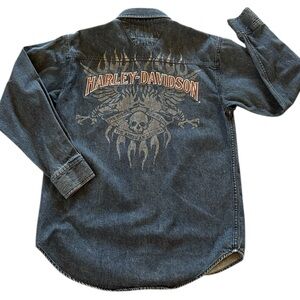 Harley-Davidson Vintage “Live to Ride” Denim Long Sleeve Button Up Shirt Size M
